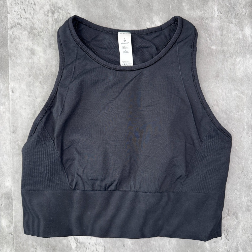 Lululemon Ebb To Train Sports Bra Womens 8 Black High Neck Racerback Longline